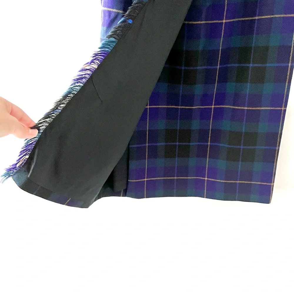 TALBOTS | Plaid Vintage Wool Wrap Long Maxi Skirt Purple Green Fringe Size 4 - Picture 6 of 11